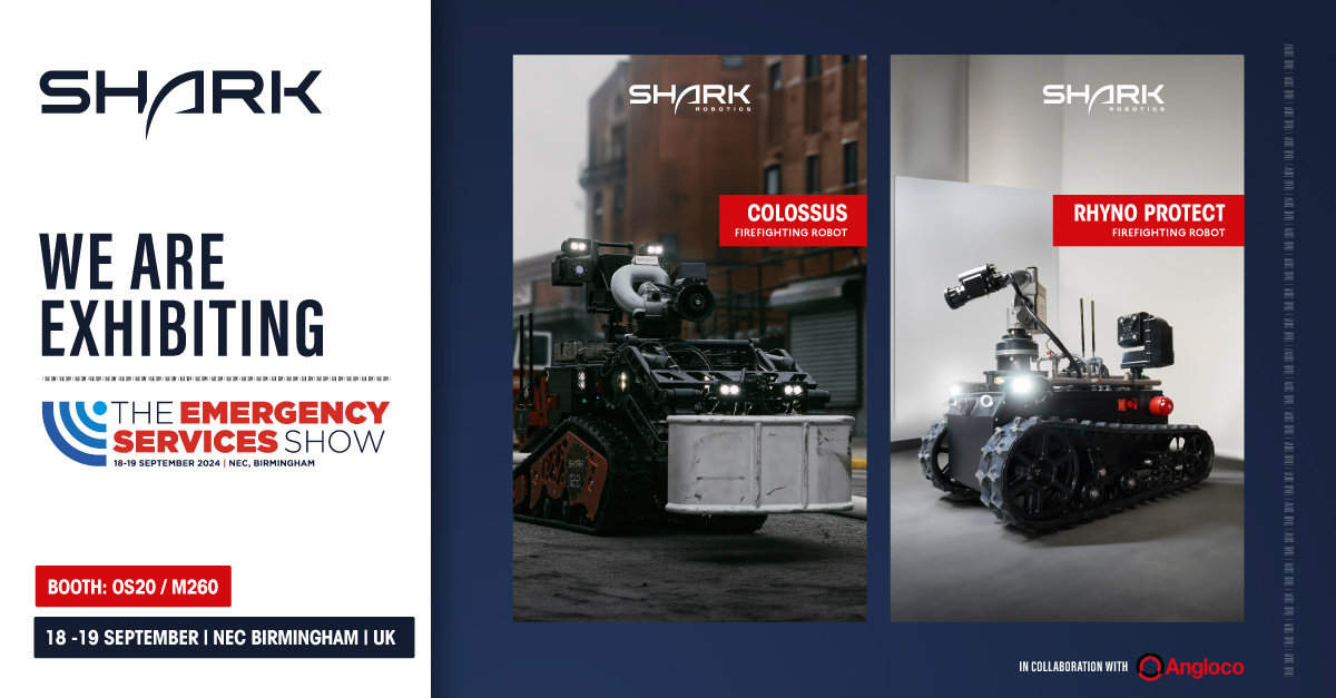 #EVENT 📆|  Shark Robotics is excited to be today and tomorrow at the Emergencies Services Show in Birmingham (UK 🇬🇧), to present the capabilities of our #Colossus and #RhynoProtect robots, designed to support and protect firefighters !