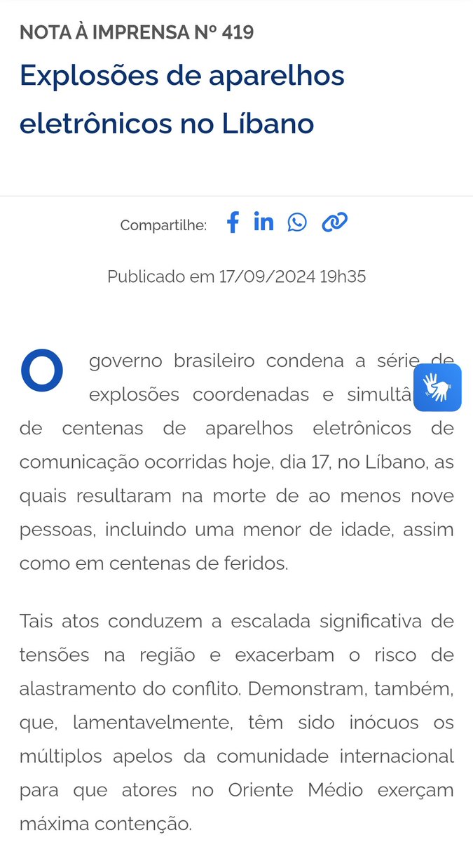 hoje_no's tweet photo. O governo brasileiro condenou o ataque israelense de ontem que resultou em quase 3 mil terroristas feridos no Líbano. Como podemos ver pelas notas divulgadas pelo Itamaraty, o Brasil é bem vocal em acusar Israel de "ataques", mas não nomeia os grupos terroristas quando são eles que atacam Israel, como ficou evidente na nota do Itamaraty sobre o ataque do Hezbollah que matou 12 crianças no norte de Israel. Naquela nota, o Brasil nem sequer citou o nome do autor do ataque terrorista, o grupo Hezbollah.