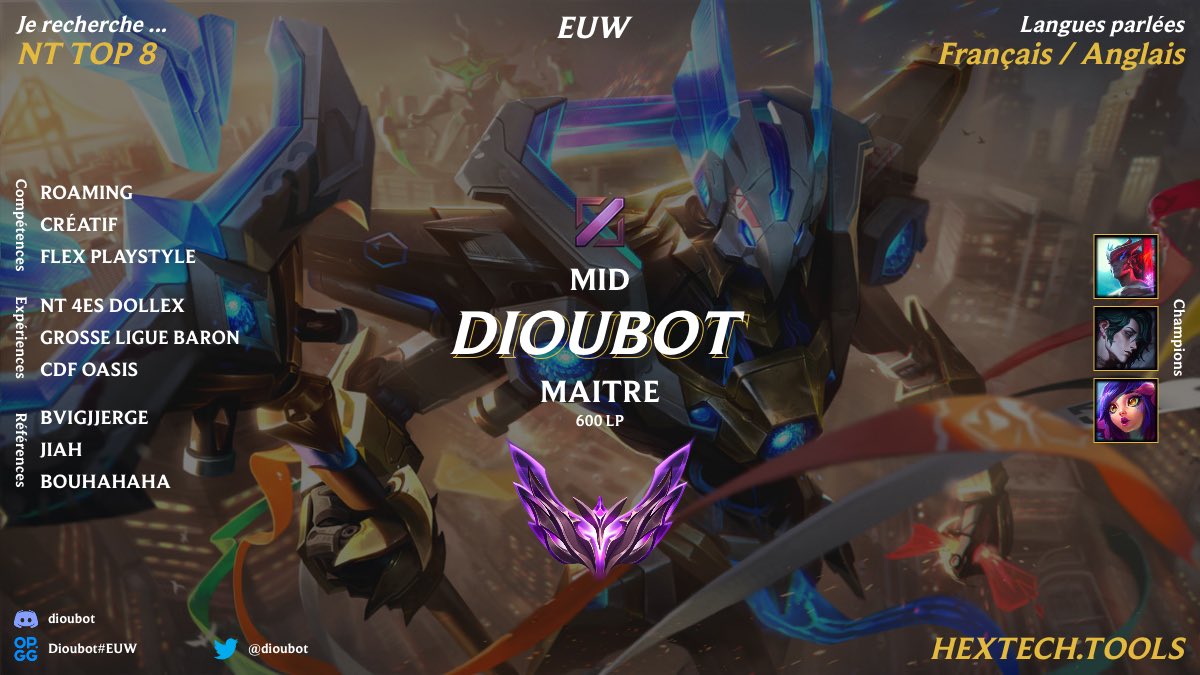Dioubot (@dioubot) on Twitter photo Après ma première année en NT avec 4eS Dollex je suis LFT et à la recherche d’une équipe qui vise le TOP 8 !
♥️ & 🔄 appréciés
<a href="/LoL_LFT_Fr/">LoL LFT Fr</a> Après ma première année en NT avec 4eS Dollex je suis LFT et à la recherche d’une équipe qui vise le TOP 8 !
♥️ & 🔄 appréciés
<a href="/LoL_LFT_Fr/">LoL LFT Fr</a>