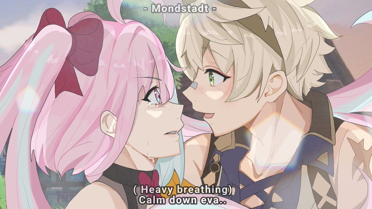 harukii_chann's tweet image. Bunny : "calm down eva. Everything gonna be okay i will protect you" 
____________________________
Bennett is eva most trusted friend in mondstadt and she want him to stop her when she out of control.
(I love them🥹🩷)
#GenshinImpact #Genshin #digitalart #artmoots #Commission