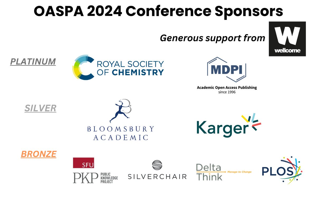 It's been a great conference so far -  #OASPA2024
Thank you to our sponsors, whose support helps make the conference as inclusive as possible. 
Full info: oaspa.org/events/2024-co…
#OA #openaccess