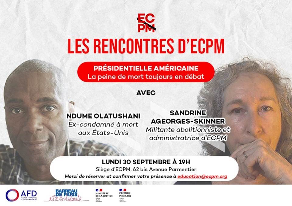 UIA (@unionintavocats) on Twitter photo 🚩Rencontre ECPM - Lundi 30 septembre 2024, 19h
« Présidentielle américaine : la peine de mort toujours en débat » en présence de Ndume Olatushani et Sandrine Ageorges-Skinner
62 bis avenue Parmentier 75011
Inscription par mail à education@ecpm.org
uianet.org/fr/actualites/… 🚩Rencontre ECPM - Lundi 30 septembre 2024, 19h
« Présidentielle américaine : la peine de mort toujours en débat » en présence de Ndume Olatushani et Sandrine Ageorges-Skinner
62 bis avenue Parmentier 75011
Inscription par mail à education@ecpm.org
uianet.org/fr/actualites/…