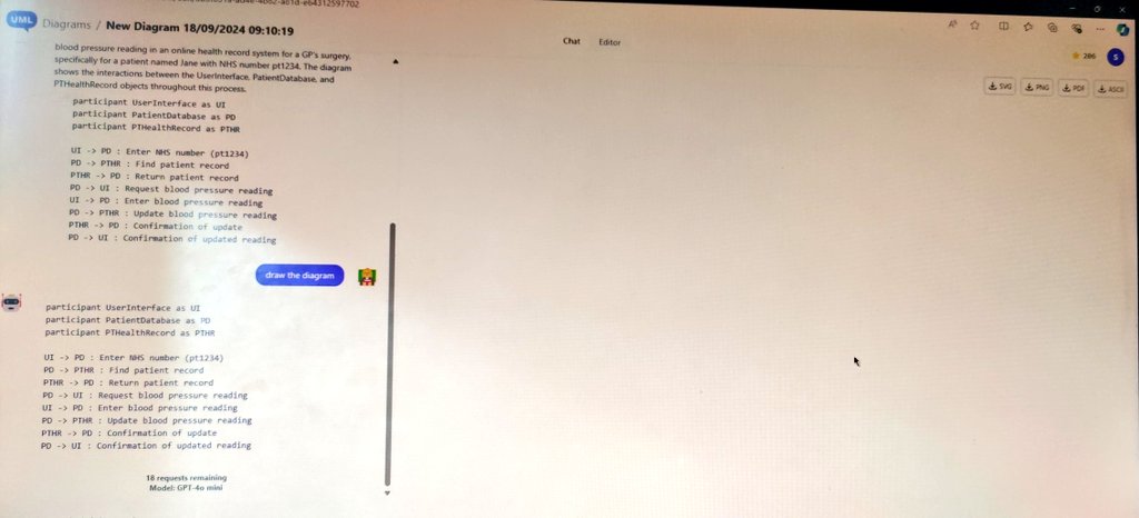 Simi_av8r's tweet photo. @huytd189 - is ChatUML broken??

I've tried 3 different browsers, and whilst it does the UNL Code, it won't draw the associated diagram at all... https://t.co/oX4jkWAdGE