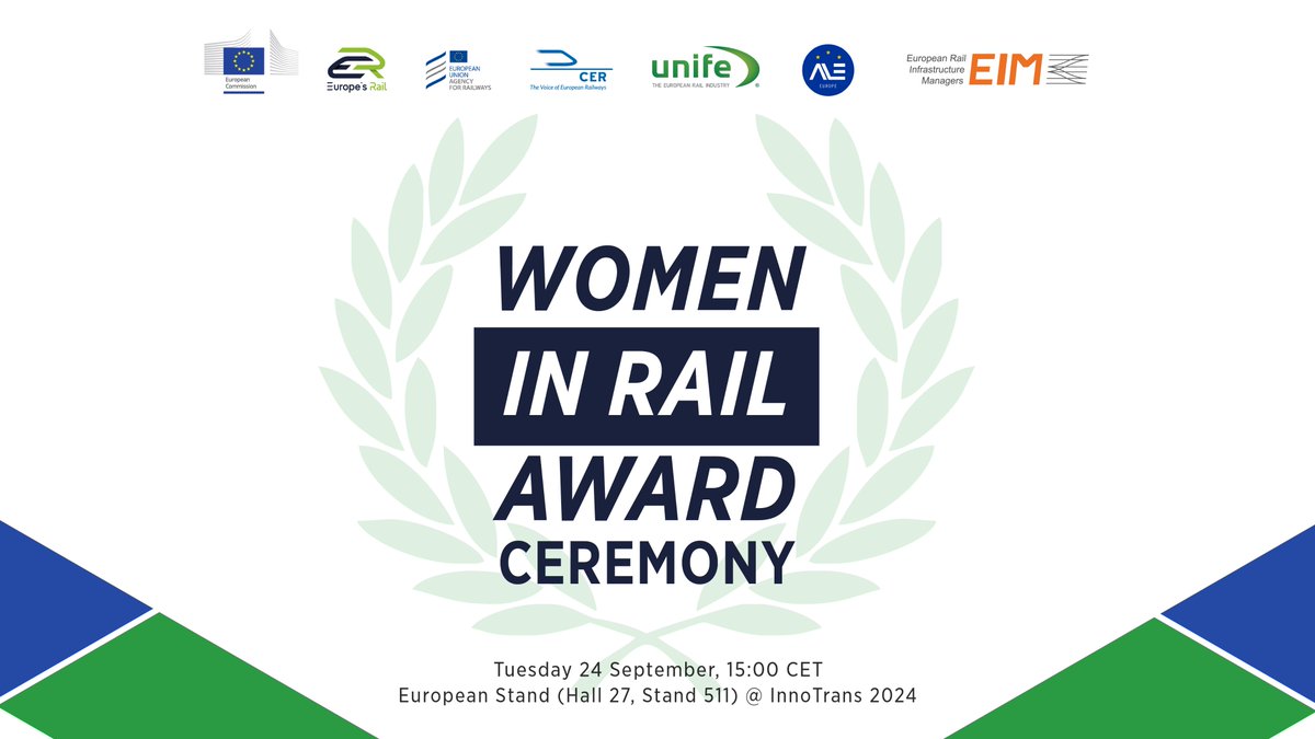 Join us for the #WomenInRailAward ceremony!🏆

📍24/09 in Berlin #InnoTrans2024

💡 Highlighting outstanding achievements for women &amp; by women that are bringing the #railway industry forward.

More here 👉 europa.eu/!49HjX4
#WomenInTransport