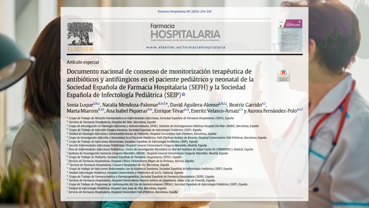 farm_hosp's tweet photo. 🆕 Documento nacional de consenso de monitorización terapéutica de antibióticos y antifúngicos en el paciente pediátrico y neonatal de la @sefh_
 y la @seipweb @GrupoPKgen_SEFH @GEFP_SEFH @GrupoAFinf_SEFH #RevistaFarmaciaHospitalaria #HospitalPharmacy 
https://t.co/Ha63REmlBu https://t.co/zOdTpDFwkS