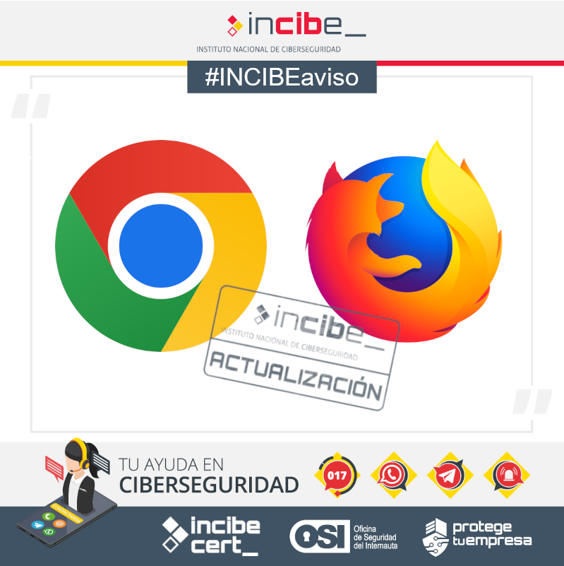 osiseguridad's tweet photo. ⚠️#INCIBEaviso |  #Actualiza tus #navegadores #Chrome y #Firefox para protegerte de los ciberdelincuentes. Ejecuta las actualizaciones automáticas o busca las nuevas actualizaciones disponibles.

ℹ️➕https://t.co/t2wxba9hzl

#AvisosDeSeguridad https://t.co/toXsxUtZCF