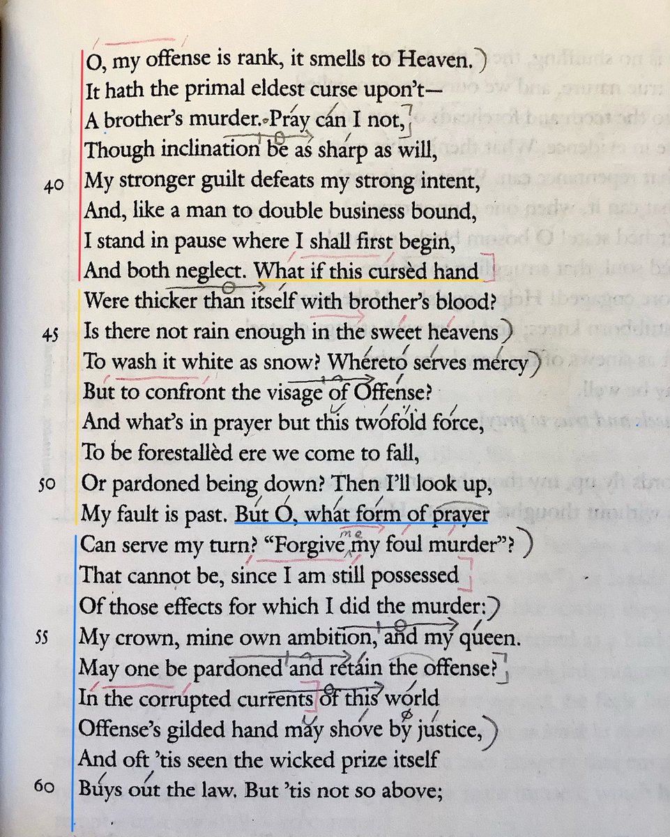 8Dawntreader8's tweet photo. King Claudius has only just put into motion his scheme to have his nephew, Hamlet, murdered. Yet he is now desperately probing how he may escape divine punishment for murdering his brother! /1

#Shakespeare #Hamlet #Caliban #prosody #poetry #PoeticMeter #scansion #BlankVerse https://t.co/Yq3hUUjdtV