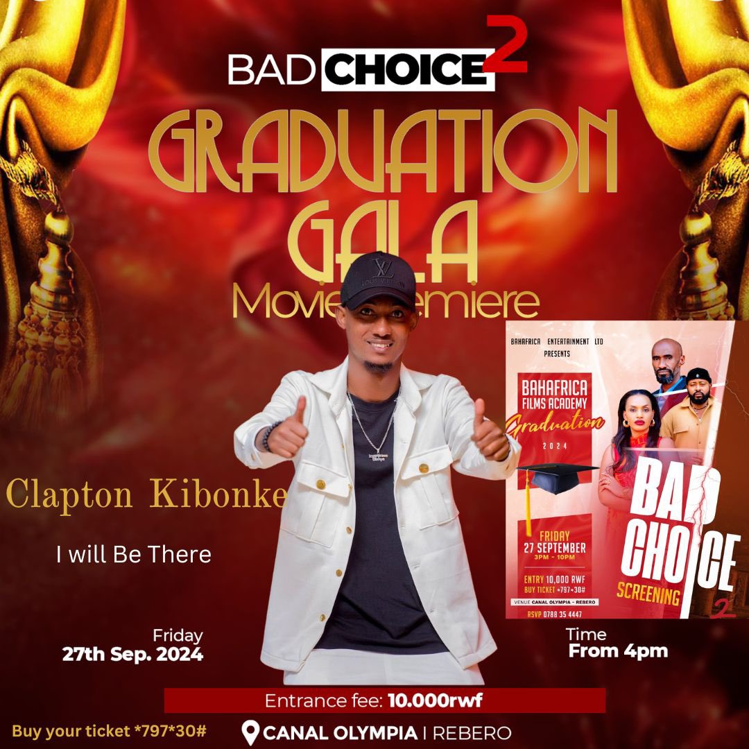 Kuba ukunda Cinema ntago wagakwiye gucikanwa #BahaAfrica izamurika Filime Bad Choice kuri Canal Olympia muri Sale ya Cinema Taliki 27/9 .

Uwo munsi hazatangwa impamyabushobozi ku Banyeshuli 196 basoje kwiga gutanganya Filime muri Baha Africa Films Academy . 

Entrance fee :