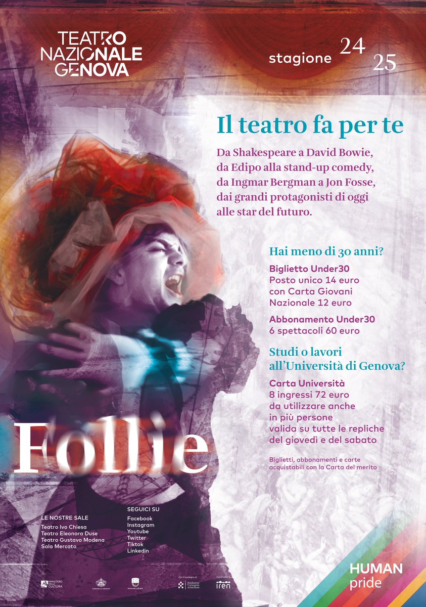 Università di Genova (@unigenova) on Twitter photo Il <a href="/teatrodigenova/">Teatro Nazionale di Genova</a> fa per te! Dai grandi protagonisti di oggi alle star del futuro. Se studi o lavori in UniGe, per te c'è la Carta Università, con 8 spettacoli al prezzo di 72€!
Biglietti biglietti.teatronazionalegenova.it Il <a href="/teatrodigenova/">Teatro Nazionale di Genova</a> fa per te! Dai grandi protagonisti di oggi alle star del futuro. Se studi o lavori in UniGe, per te c'è la Carta Università, con 8 spettacoli al prezzo di 72€!
Biglietti biglietti.teatronazionalegenova.it
