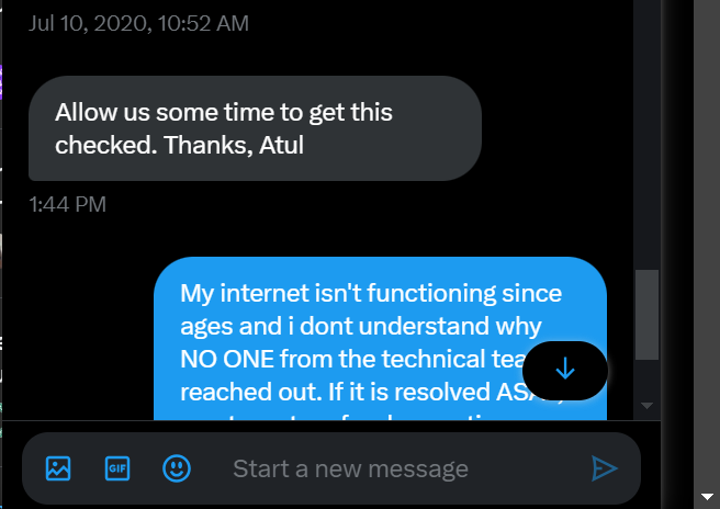 ramyam2309's tweet photo. @Airtel_Presence Despite talking to four of your customer agents and multiple unkept promises your team still says "Wait for sometime, we are looking into it". 4 Service engineer names were shared in the past 18 hours and NONE reached out yet nor am i aware of the ETA. https://t.co/D0dH2QeJzv
