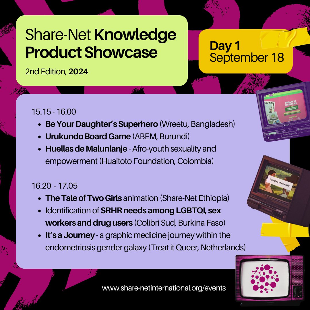 🚨 It's Day 1 of the Share-Net Knowledge Product Showcase! 🚨

Don’t miss the chance to connect, engage, and explore new ways to put these innovative SRHR resources into practice!
🌍 Languages: English, with live interpretation in Spanish &amp; French

eu1.hubs.ly/H0csbFm0
