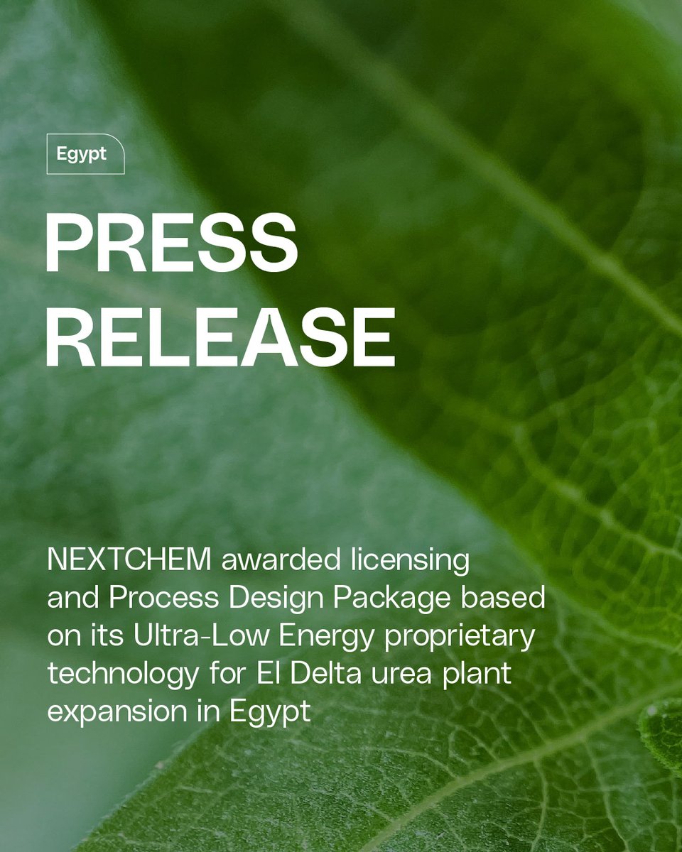 NEXTCHEM (@nextchem_mt) on Twitter photo NEXTCHEM, through its subsidiary <a href="/Stamicarbon/">Stamicarbon</a>, has been awarded the licensing and the Process Design Package for the upgrade and expansion of the El Delta #urea plant in Talkha, #Egypt
Read more ➡️groupmaire.com/en/newsroom/pr… NEXTCHEM, through its subsidiary <a href="/Stamicarbon/">Stamicarbon</a>, has been awarded the licensing and the Process Design Package for the upgrade and expansion of the El Delta #urea plant in Talkha, #Egypt
Read more ➡️groupmaire.com/en/newsroom/pr…