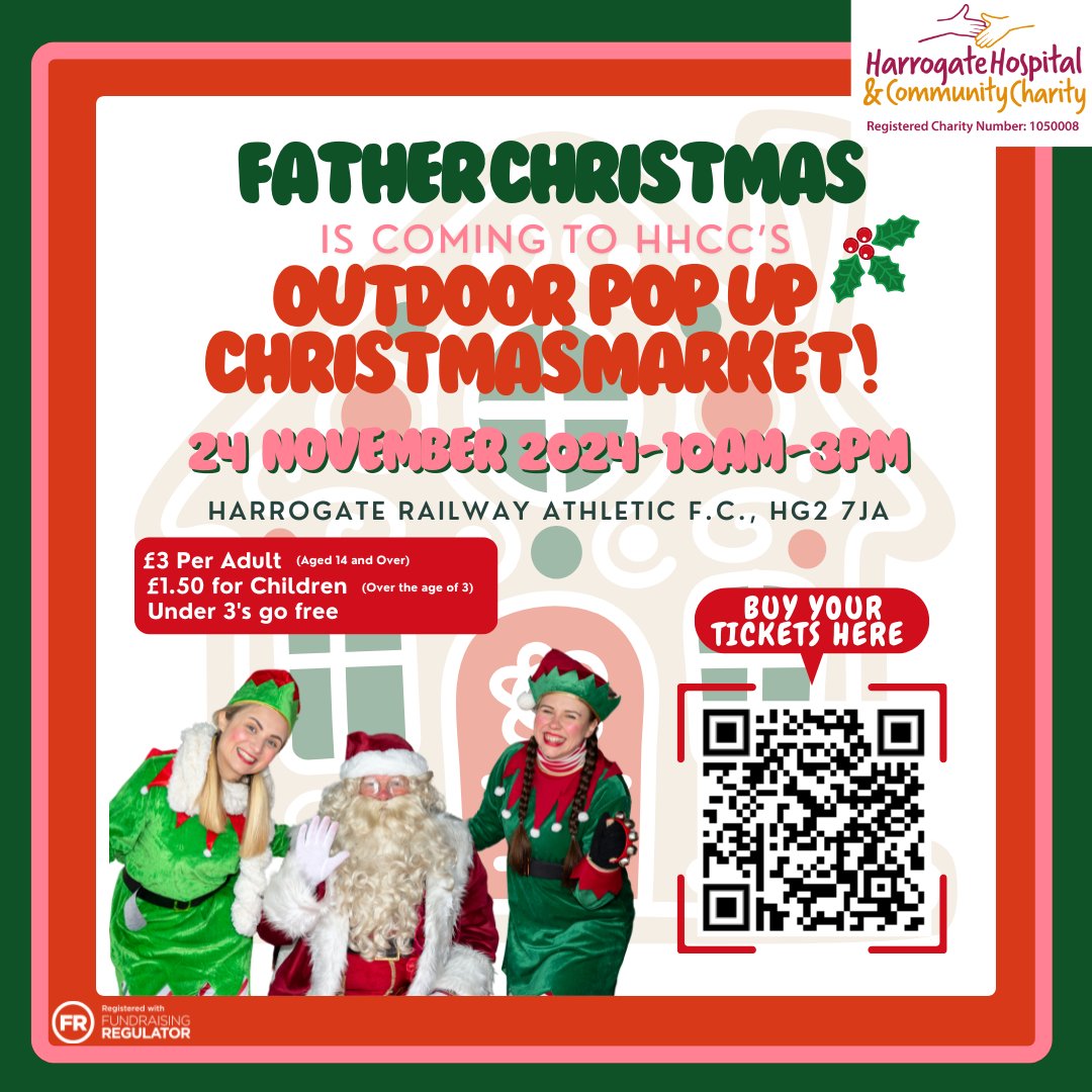 Father Christmas is visiting HHCC’s Outdoor Pop up Christmas Market on Sunday 24 November 2024! Come along to Harrogate Railway Athletic F.C., from 10am to 3pm for a festive celebration that the whole family will enjoy!

To purchase tickets, click here- hhcc.co.uk/events/hhccs-o…