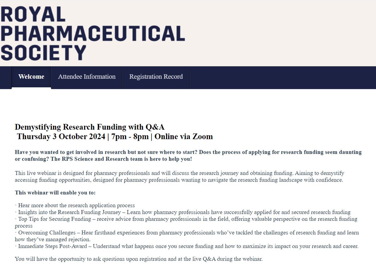 Have you wanted to get involved in research but not sure where to start? Does the process of applying for research funding seem daunting or confusing?

RPS are hosting a free Demystifying Research Funding webinar:
📅 Tues 3rd Oct
⏰ 7-8pm
➡ Register at events.rpharms.com/ereg/newreg.ph…