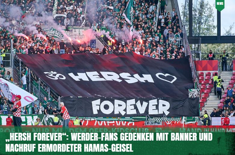 Nach der Ermordung von Hersh Goldberg-Polin durch die Hamas gedenken Fans des SV #Werder Bremen dem amerikanischen Israeli. Der Hintergrund👉tinyurl.com/52npfmw8