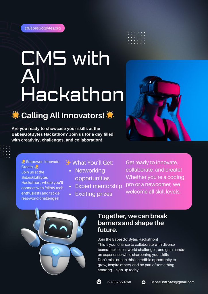 BabesGotBytes π©βπ» (@babesgotbytes) on Twitter photo "Ready to innovate and inspire? Join us at the BabesGotBytes Hackathon! Collaborate, learn, and compete for amazing prizes. Don't miss your chance to be part of something transformativeβregister now!" "Ready to innovate and inspire? Join us at the BabesGotBytes Hackathon! Collaborate, learn, and compete for amazing prizes. Don't miss your chance to be part of something transformativeβregister now!"
