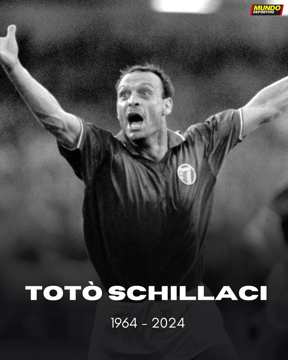 mundodeportivo's tweet photo. ⚫️ Muere Salvatore 'Totò' Schillaci a los 59 años después de no haber podido superar un cáncer de colón

🇮🇹 El ex futbolista de Messina, Juventus, Inter y Júbilo Iwata, recordado por todos por sus hazañas en el Mundial de Italia'90

🕊️ DEP
