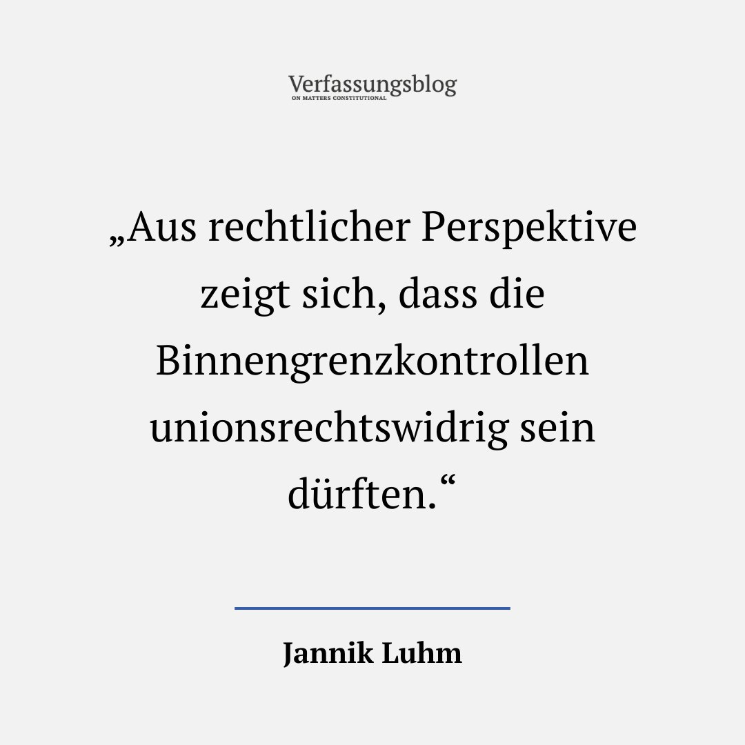 „Deutschlands Grenzüberschreitung“

Seit Montag kontrolliert die Bundespolizei wieder an allen deutschen Landesgrenzen. 

JANNIK LUHM (<a href="/unihh/">Universität Hamburg</a>) meint: Mit Europarecht ist das nicht vereinbar. 

👉 verfassungsblog.de/warum-die-wied…