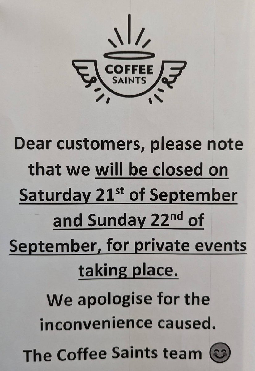 We apologise for the inconvenience this may cause 😣🙈😞
#Saturday #Sunday #coffeelover #edinburghcoffeeshop #edinburghcafe #dogsfriendly #socent #privateevent