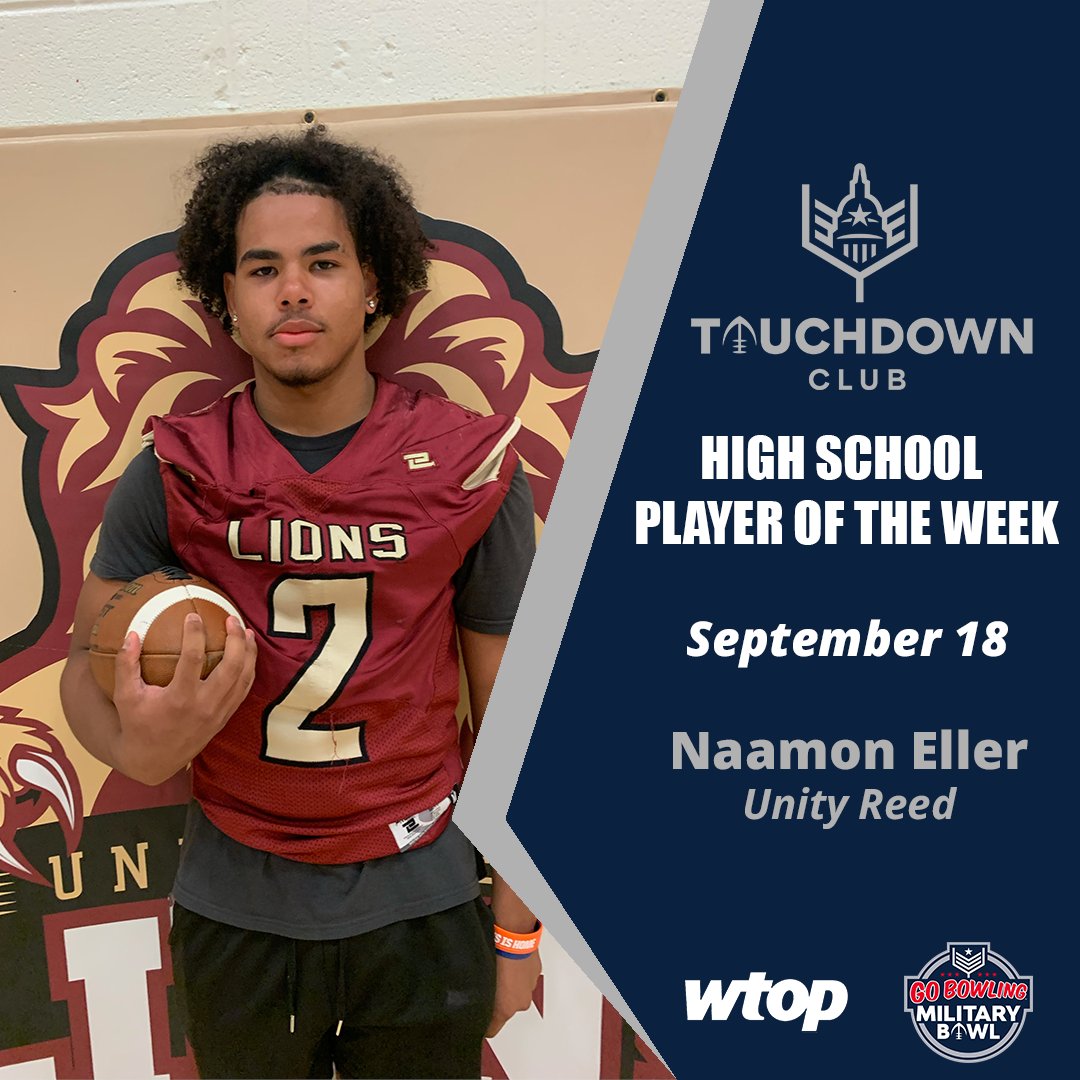 The DC Touchdown Club High School Player of the Week is Unity Reed RB Naamon Eller!

Playing both sides of the ball, Naamon posted his third consecutive 100-yard rushing game, rushing for 214 yds and 2 TDs and on defense making 13 tackles and a sack in the win over Mount Vernon.