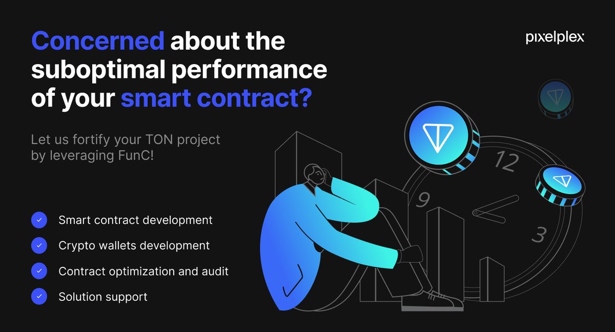 pixelplexinc's tweet image. ⚡️THE BEST SOLUTION FOR SMART CONTRACT OPTIMIZATION!

As a trusted partner of the #TON Foundation, PixelPlex is ready to enhance your smart contracts with the power of #FunC.

Want to to transform your business on the TON #blockchain ?🚀 Visit our website: pixelplex.io/func-developme…