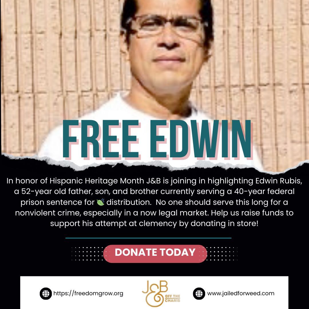 We’re taking off Hispanic heritage month by highlighting the story of Edwin Rubis who is serving a 40 year sentence for a non violent 🍃offense. NO ONE SHOULD BE IN JAIL FOR PLANTS!  Join the movement and follow @beardbrosmedia for more info on how to get involved