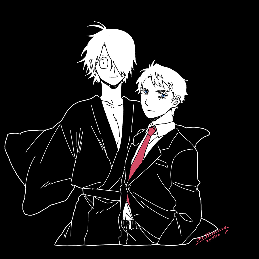 「黒白の父水 」|おおとみのイラスト