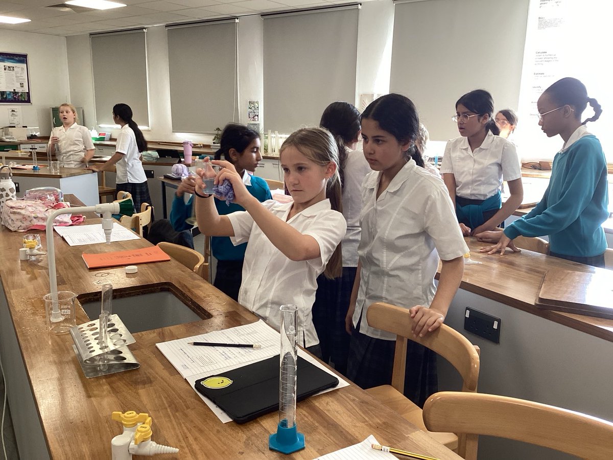 #BGSYear6 practicing measuring volumes of liquids accurately using measuring cylinders. The liquid is just coloured water so no safety goggles needed today! #BGSScience