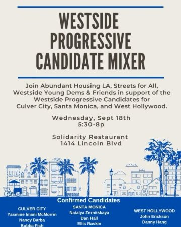 Westside Young Democrats (@westsideyd) on Twitter photo Tonight! Meet progressive #westside candidates at Solidarity Restaurant - with us, your Westside Young Dems.
<a href="/YasmineMcMorrin/">Mayor McMorrin</a> <a href="/JohnEricksonWH/">John Erickson</a> @bubbaforcc <a href="/nhrushka/">Natalya Zernitskaya</a> Tonight! Meet progressive #westside candidates at Solidarity Restaurant - with us, your Westside Young Dems.
<a href="/YasmineMcMorrin/">Mayor McMorrin</a> <a href="/JohnEricksonWH/">John Erickson</a> @bubbaforcc <a href="/nhrushka/">Natalya Zernitskaya</a>