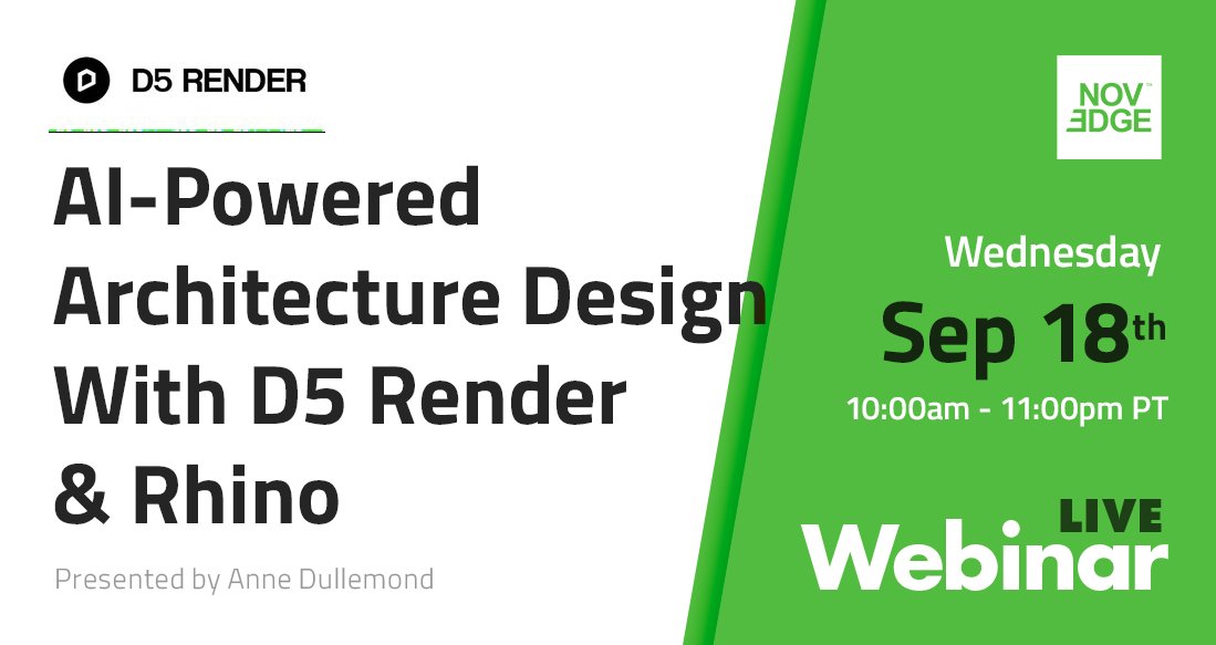 Join our #NovedgeWebinar TODAY for a real live rendering project with #D5Render and #Rhino8! #3Drendering #AI #Rhino3D #Archviz @D5render
ow.ly/NIY550Tl73Y