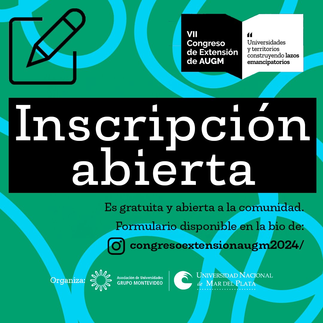 Extensión UNMDP (@extensionunmdp) on Twitter photo 📋INSCRIPCIONES ABIERTAS AL VII CONGRESO DE EXTENSIÓN DE AUGM📋
🔗La inscripción se realiza a través de este forms: forms.gle/yinxqnKhaqEcXD… hasta el 31 de octubre del 2024
📩 Cualquier consulta podés escribirnos a congresodeextensión2024augm@gmail.com
¡Los esperamos el Congreso! 📋INSCRIPCIONES ABIERTAS AL VII CONGRESO DE EXTENSIÓN DE AUGM📋
🔗La inscripción se realiza a través de este forms: forms.gle/yinxqnKhaqEcXD… hasta el 31 de octubre del 2024
📩 Cualquier consulta podés escribirnos a congresodeextensión2024augm@gmail.com
¡Los esperamos el Congreso!
