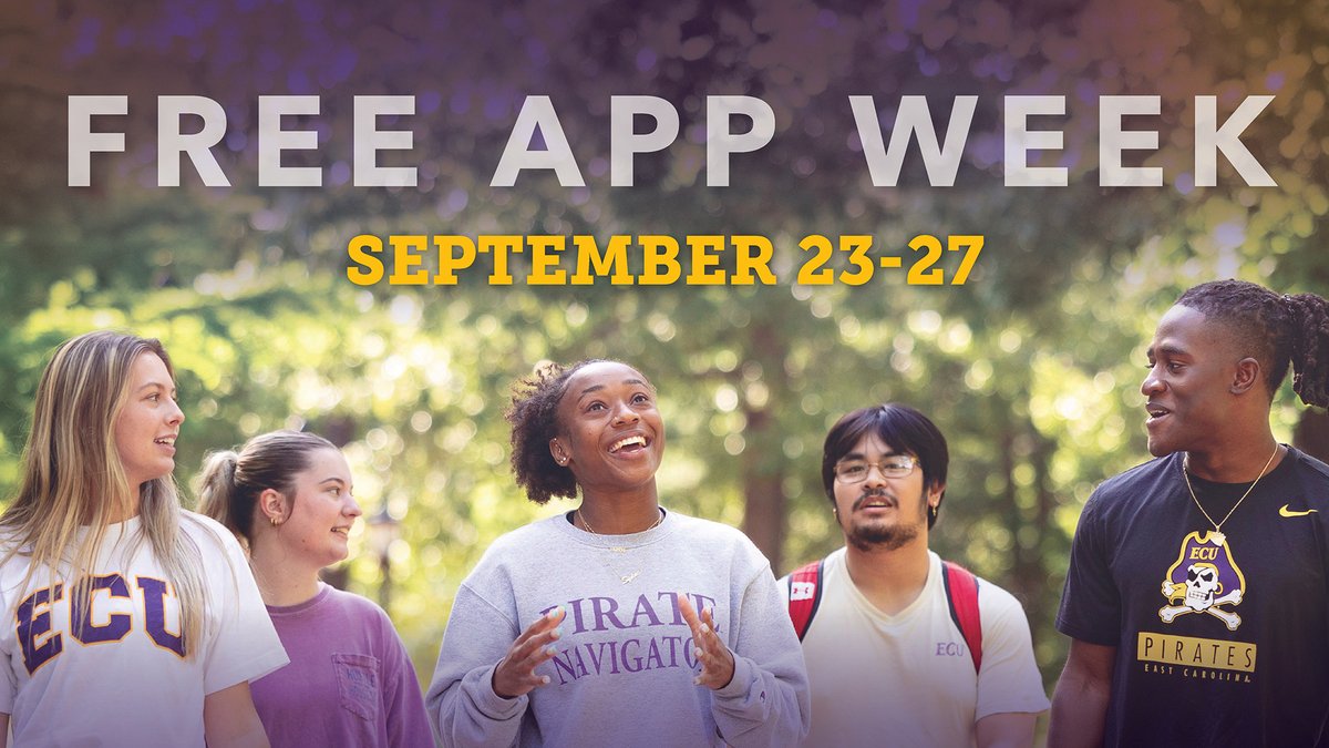 #ARRRGH you ready for it, #FuturePirates? 🏴‍☠️

Next week you can apply to #ECU for FREE using the #ECU Navigator Portal, #CFNC or the #CommonApp ✅

Apply now ➡️ admissions.ecu.edu/apply/