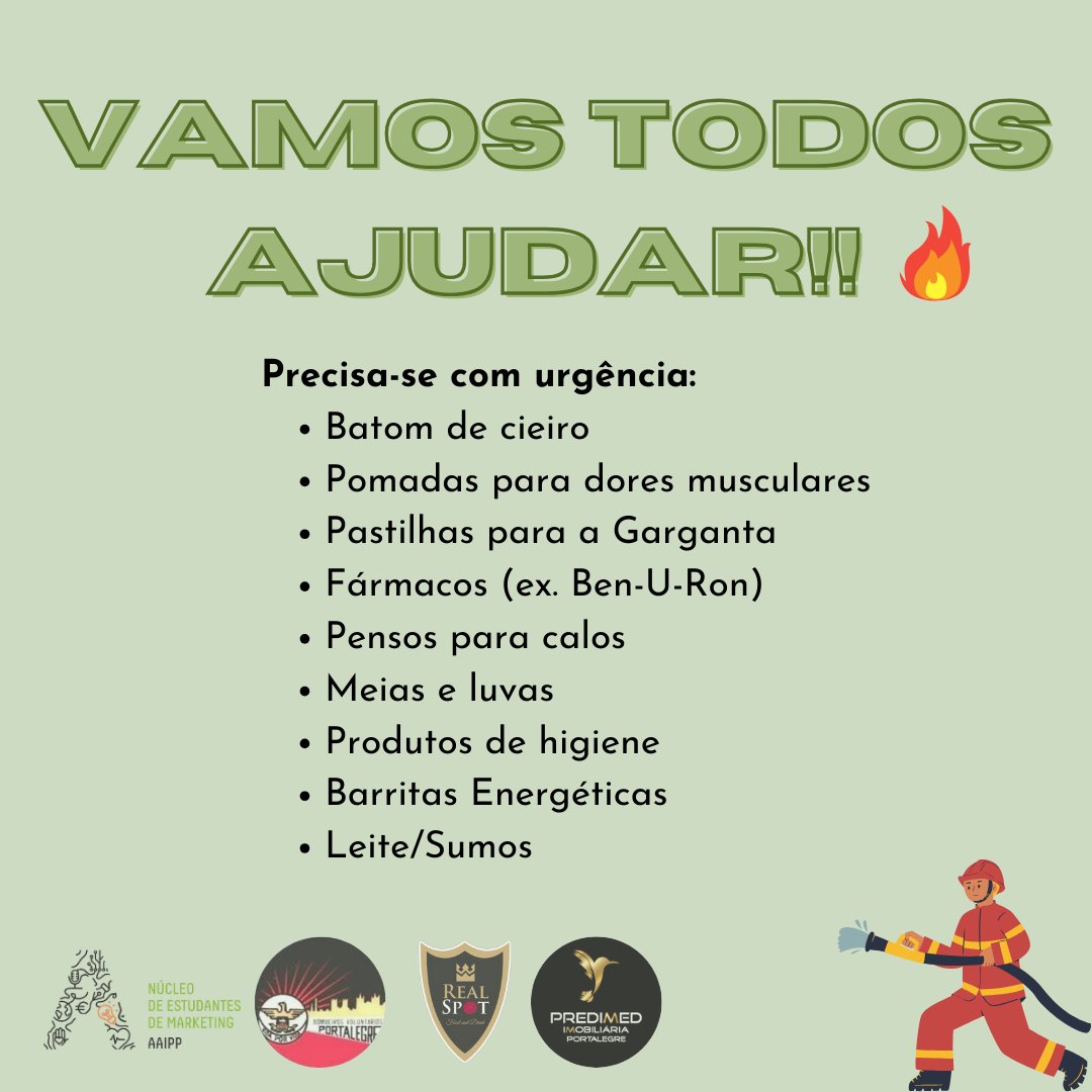 apmarketing_ipp's tweet photo. Não ficámos indiferentes à situação atual do pais, tomámos a iniciativa de ajudar os bombeiros!! 🚒 🔥 https://t.co/xqPkPqOMXv