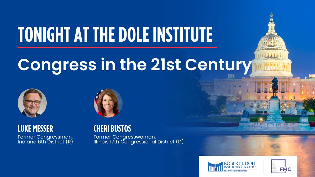 DoleInstitute's tweet image. We’re excited to welcome former members of Congress Luke Messer (R-IN) and Cheri Bustos (D-IL) for the first program in their Discussion Groups Series, “Congress in the 21st Century.” Watch the program live on our YouTube Channel starting at 4 p.m. CST!

#DoleInstitute #exploreKU