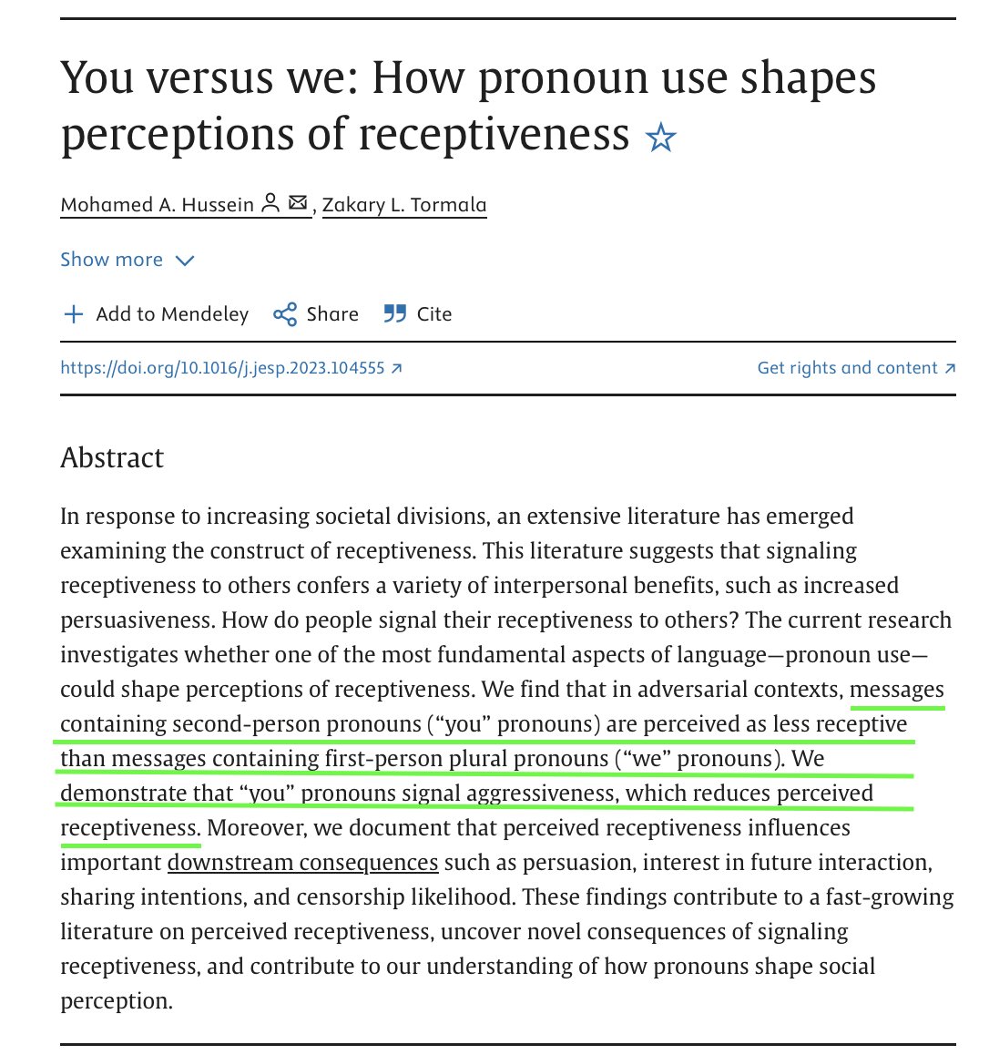 💬 "You" vs. "We"—which pronoun is more persuasive?
New research shows that “we” increases receptiveness and trust by signaling inclusivity.

But "you," by seeming aggressive, can weaken one's message now and in future encounters.

"We" is stronger than "you.”