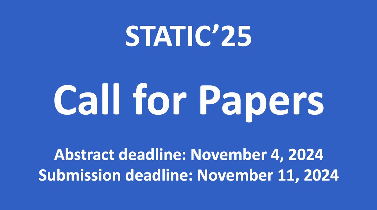 STATIC Workshop (@staticworkshop) on Twitter photo ๐ The 1st International Workshop on Advancing Static Analysis! โจ
๐ Co-located with <a href="/ICSEconf/">ICSE</a> in Ottawa, Canada!
๐ข Researchers and industry pros: Submit your papers!
๐
Submission Deadline: November 11th, 2024
๐ More info: conf.researchr.org/home/icse-2025โฆ
#static2025 #icse2025 ๐ The 1st International Workshop on Advancing Static Analysis! โจ
๐ Co-located with <a href="/ICSEconf/">ICSE</a> in Ottawa, Canada!
๐ข Researchers and industry pros: Submit your papers!
๐
Submission Deadline: November 11th, 2024
๐ More info: conf.researchr.org/home/icse-2025โฆ
#static2025 #icse2025