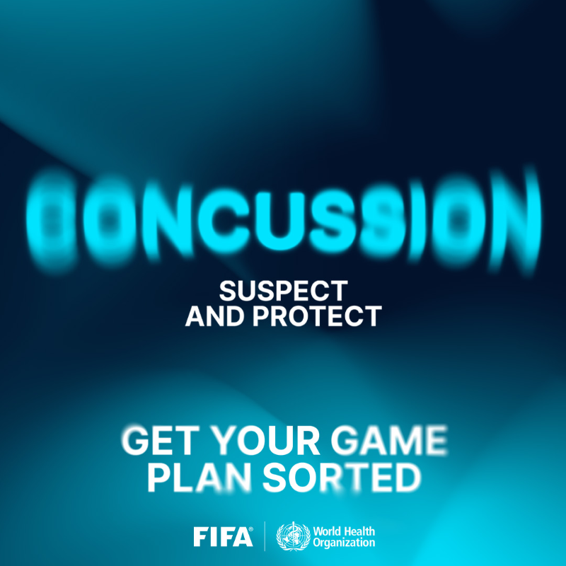 WHO's tweet photo. Be Aware, #SuspectandProtect. 
Three steps to protecting players. 

Check out the signs of concussion and if you recognise any of these, get checked by a doctor. 
Remember, symptoms may take up to 72 hours to show.