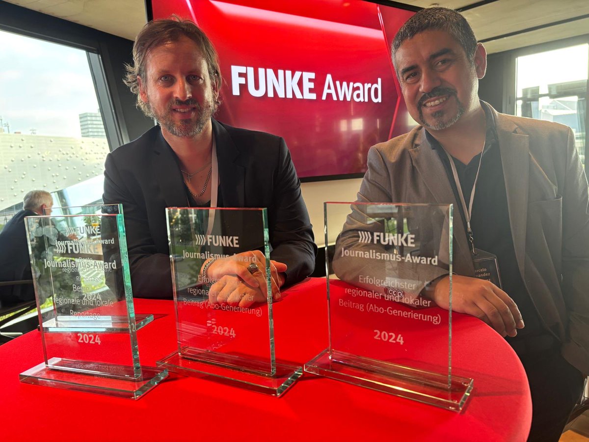 Ich freue mich sehr, zusammen mit meinem Top-Kollegen Marcelo Hernandez gleich 2 Preise für unsere Abendblatt-Reportage „Die Zeugen“ bekommen zu haben: beste Reportage und erfolgreichster Funke-Artikel 2023. Unser Hauptdank gilt den Betroffenen, die sich uns extrem geöffnet haben