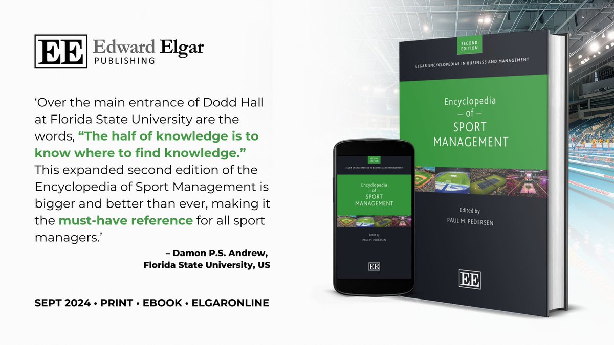 Elgar Business (@elgar_business) on Twitter photo ⏱️ Just a few days away; the Encyclopedia of Sport Management publishes soon, edited by <a href="/paulmpedersen/">Paul M. Pedersen</a>
Learn more: e-elgar.com/shop/isbn/9781…
Quote: <a href="/FloridaState/">Florida State University</a>
Contributors: <a href="/drSimonLicen/">Simon Licen</a> <a href="/TedCurtisStuff/">Ted Curtis</a> <a href="/EmjKavanagh/">Dr Emma Kavanagh</a> <a href="/evansza13/">Zachary Evans</a> <a href="/JillianMcNiff/">Jillian McNiff</a> <a href="/huseyincevikk/">Hüseyin Çevik</a> <a href="/JeremyJForeman/">Jeremy J. Foreman</a> ⏱️ Just a few days away; the Encyclopedia of Sport Management publishes soon, edited by <a href="/paulmpedersen/">Paul M. Pedersen</a>
Learn more: e-elgar.com/shop/isbn/9781…
Quote: <a href="/FloridaState/">Florida State University</a>
Contributors: <a href="/drSimonLicen/">Simon Licen</a> <a href="/TedCurtisStuff/">Ted Curtis</a> <a href="/EmjKavanagh/">Dr Emma Kavanagh</a> <a href="/evansza13/">Zachary Evans</a> <a href="/JillianMcNiff/">Jillian McNiff</a> <a href="/huseyincevikk/">Hüseyin Çevik</a> <a href="/JeremyJForeman/">Jeremy J. Foreman</a>
