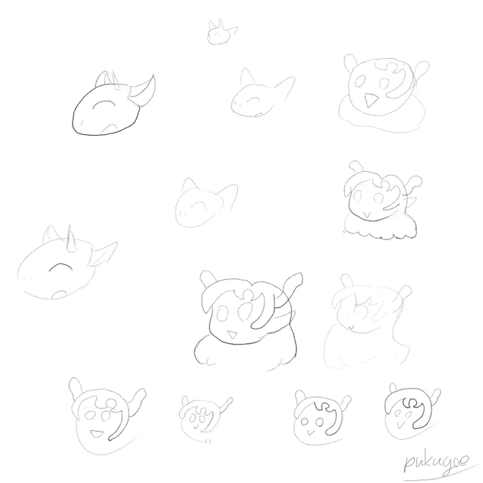 本日の30分集中描き
なんかこうサイン横に描くかんたんキャラみたいなのってあるよね・・・と思いながら描いていた自画像ゴンやヒスイちゃんの簡略化検討 