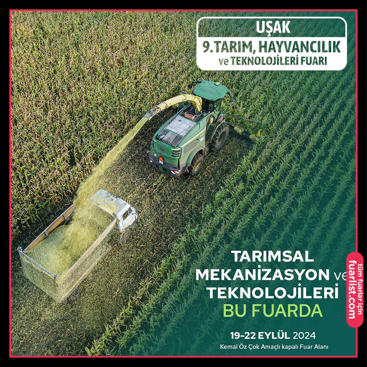 9. Uşak Ege Tarım ve Hayvancılık, Süt Teknolojileri, Çiftlik Ekipmanları, Tarım Makineleri, Sera Teknolojileri Fuarı
📆 19-22 Eylül
📍 #Uşak Kemal Öz Çok Amaçlı Kapalı Fuar Alanı

Detaylar için 👉 fuarlist.com ve <a href="/usakfuari/">Uşak Tarım ve Hayvancılık Fuarı</a>
.
.
.
#fuar #fuar list #fuarlar #expo #fair