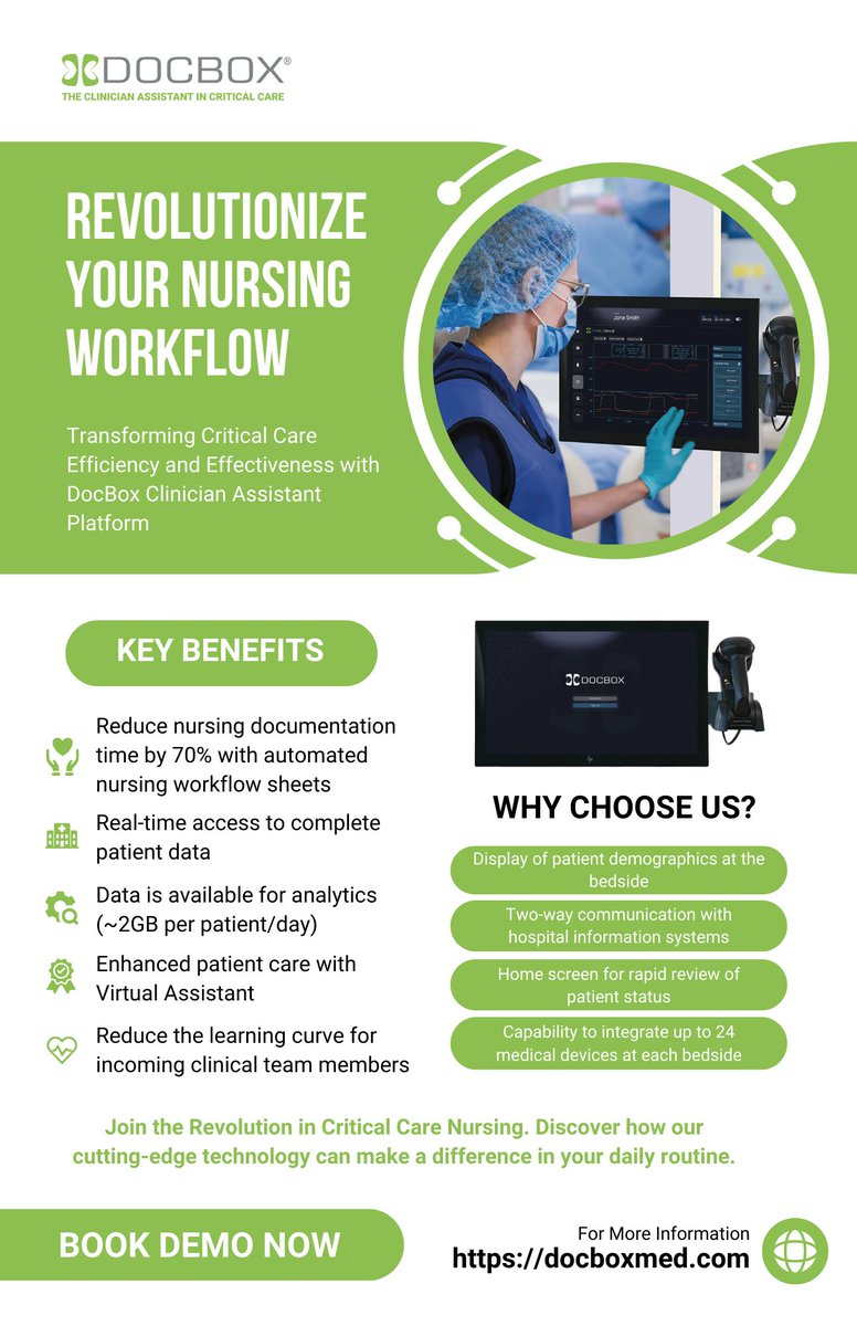 🔍 Transform Critical Care with DocBox
Revolutionize nursing workflows with our Clinician Assistant Platform. Enjoy real-time patient data, reduced documentation time, and seamless device integration.
📈 Book a demo now: docboxmed.com 
#Healthcare #CriticalCare #DocBox