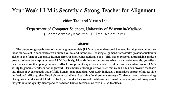 🔥Your Weak LLM is a Secret Alignment Powerhouse! 

Scaling alignment with pure human or AI feedback (GPT-4) isn't cheap 💸. It demands enormous human effort or computing power. Our new study reveals a hidden gem: even weak LLMs with just 125M parameters can provide powerful