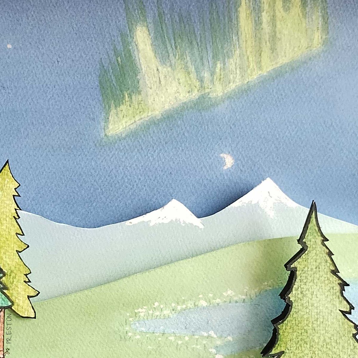mariewpreston's tweet photo. Newsletter coming soon, subscribe now!
—
https://t.co/kiuapxyYfI
—
Nyhetsbrev kommer snart, abonner nå!

#akvarell #acquarelle #watercolor #watercolour #illustration #illustrasjon #workinprogress #arbeidpågår

Watercolour tree, lake, mountain, moon, northern lights, Marie Preston https://t.co/oaYSqEsASC