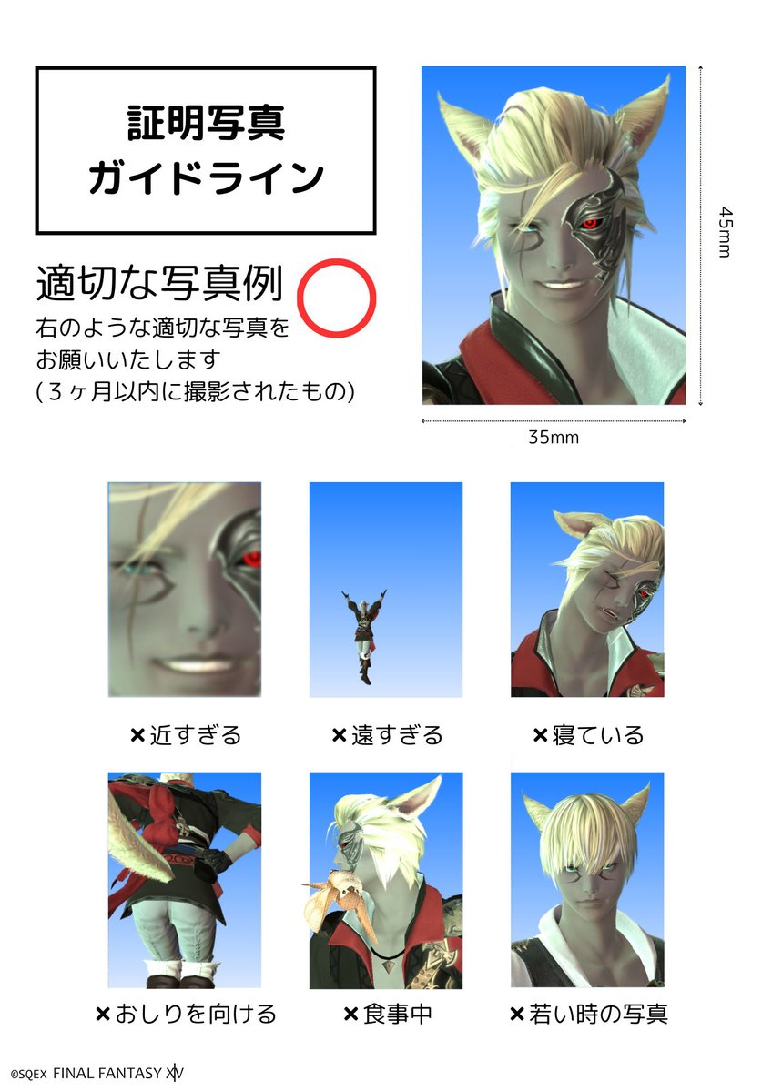 feuxa2009's tweet photo. #FF14
ナザ君で証明写真ガイドライン📸
6時間くらいかかった疲れた😹
#MeteorNPCUnion https://t.co/dO4lWMqIxN