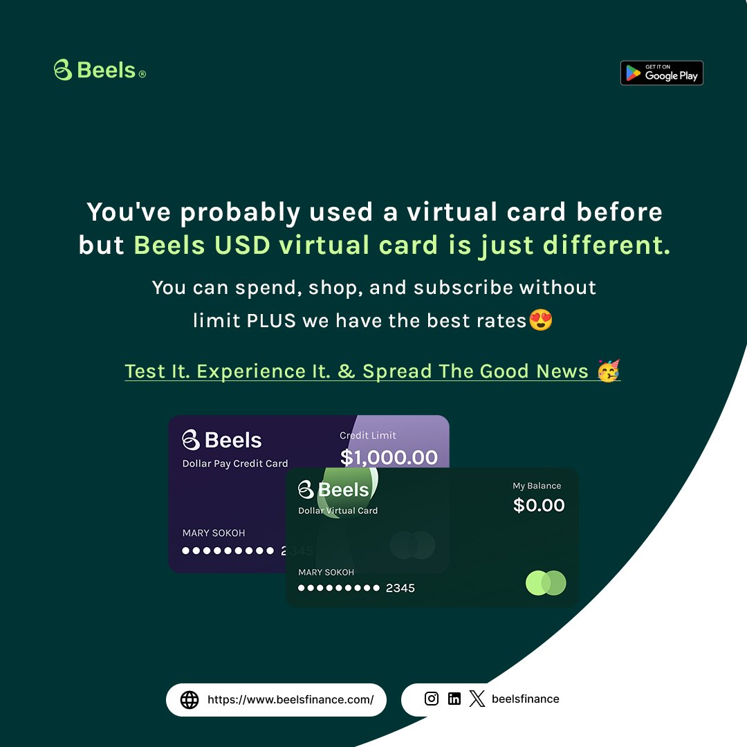 Beelsfinance's tweet photo. Not just another virtual card 💳
#VirtualCard #Beels #Business #Credit #LimitlessPayment https://t.co/Pu2kR3jGhc