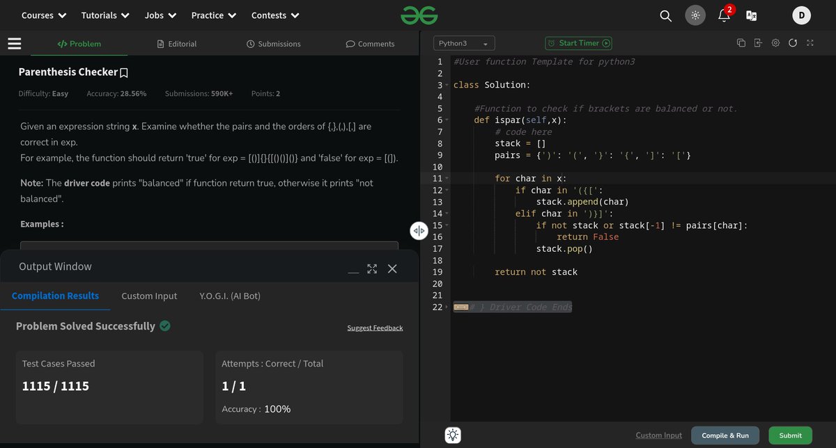rufevell's tweet photo. 🚀 #GeekStreak2024 Day 9 complete! Today I tackled the classic problem of validating balanced parentheses using stacks. Feeling more confident with each challenge! 💻💡

@geeksforgeeks @deutschebank #DeutscheBank #GeeksForGeeks https://t.co/R8r0xCzc6t