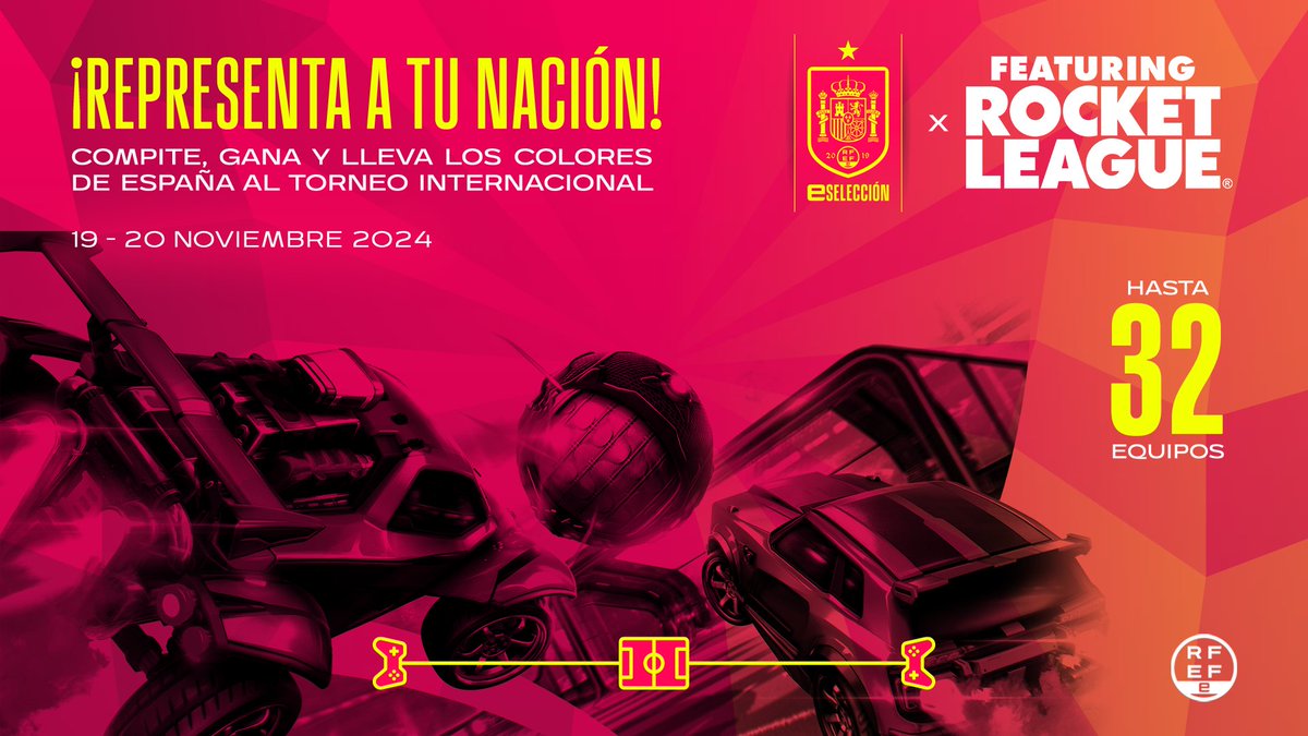 🧵Inscripciones abiertas #RocketLeague 
👉 fifa.gg/register/player
🗓️ 19 &amp; 20 Oct / Online

Crea tu equipo y enfréntate a los mejores de 🇪🇸 para representar a tu país en el Mundial <a href="/FIFAe/">FIFAe</a> Rocket League.

Plazas limitadas. Se habilitará lista de espera.