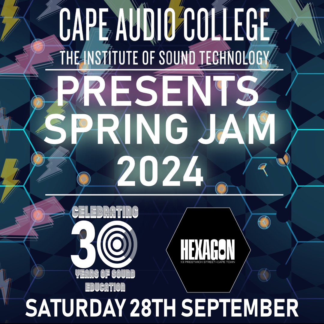 Get ready  to celebrate Cape Audio College’s 30th Birthday in style at our epic  Spring Jam on the 28th of September! 🎂🎶

📅 Date: 28th September 2024
📍 Venue: Hexagon Club, Cape Town
🕒 Time: Doors open at 8PM

#CapeAudioCollege #SpringJam #30thBirthday  #SurpriseDJ #Party
