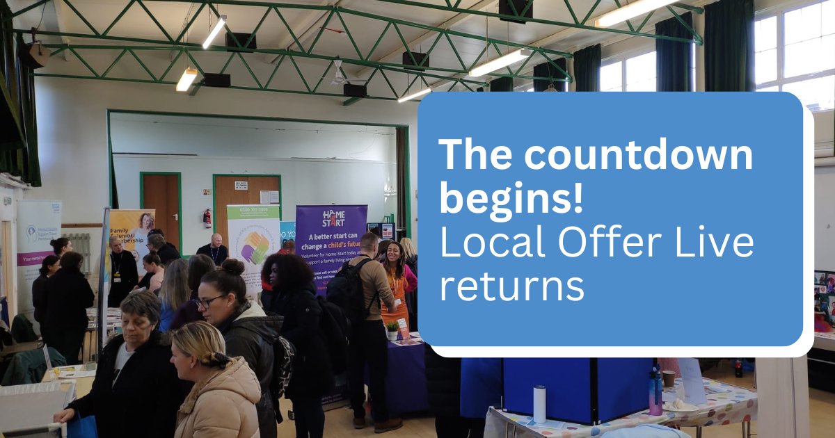 SendLocal's tweet image. The countdown begins for Portsmouth SEND Local Offer Live! 

Come along to the John Pounds Centre on Tuesday 1 October from 2pm - 6:30pm and meet 15 exhibitors who can support your family. 

No ticket needed.  Visit portsmouthlocaloffer.org/live for a list of exhibitors today!